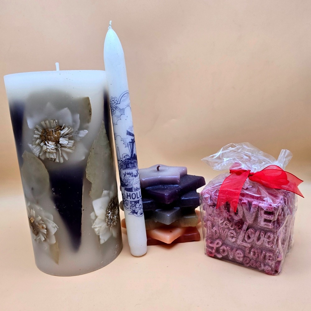 Pottery Barn Botanical Pillar Kosmic Kandles Star & Holland Taper Candle Lot 4pc